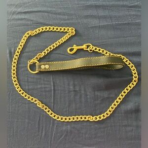 🔥🔥 Gold Chain Dog Leash with Leather Handle